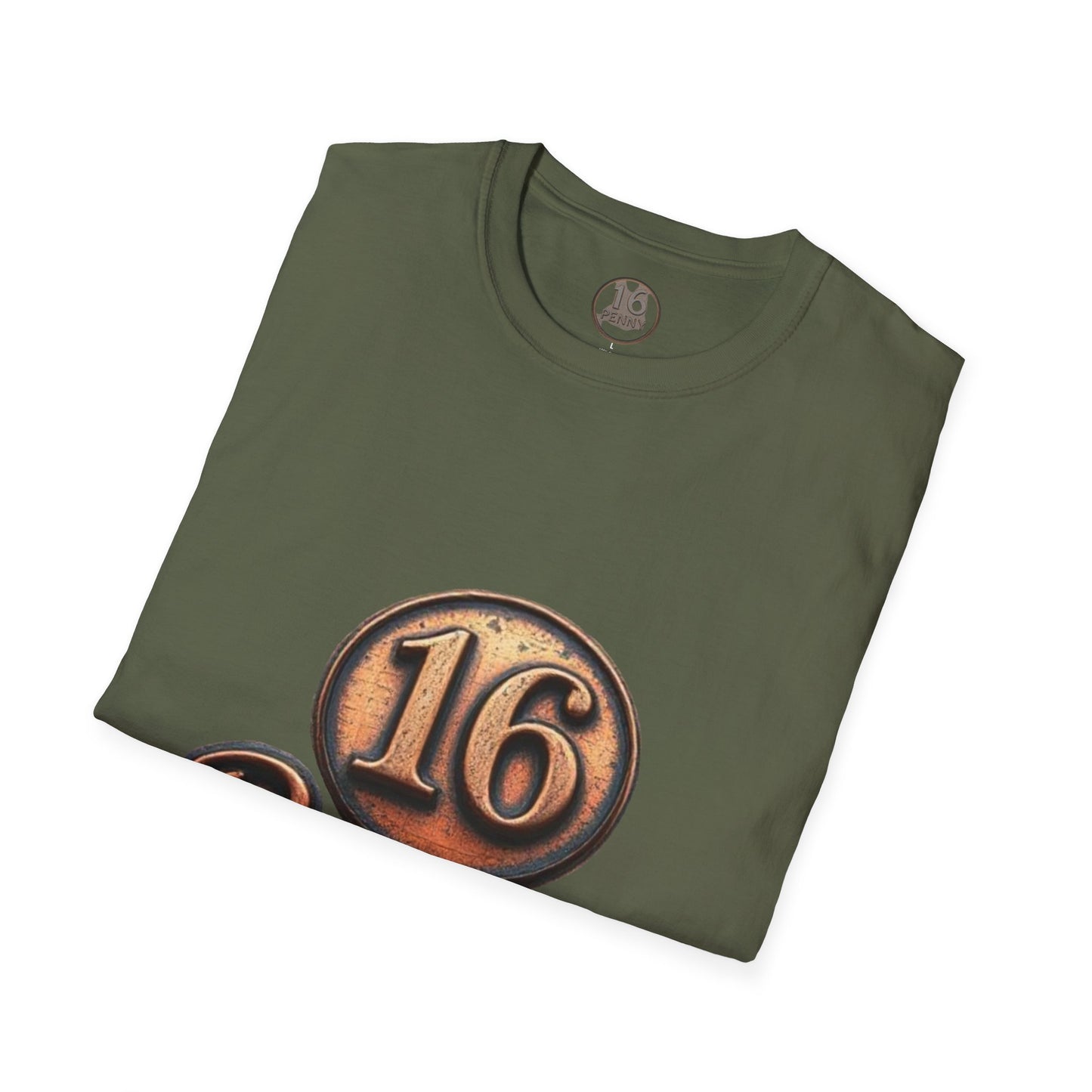 16 Penny Unisex Softstyle T-Shirt - Fun Graphic Tee for Coin Lovers, Unique Gift, Casual Wear, Birthday Celebration, Nostalgia Inspired