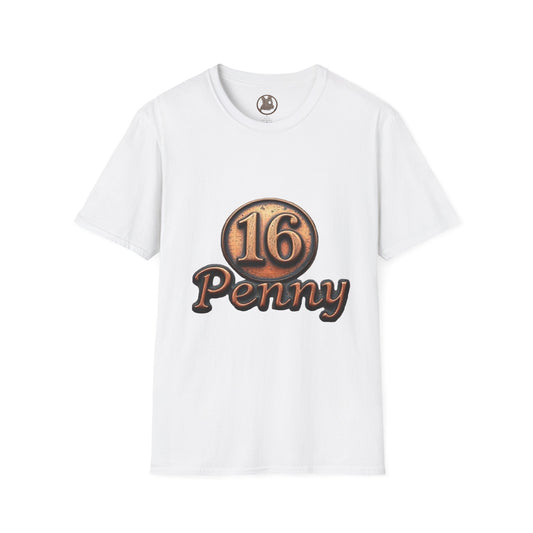 16 Penny Unisex Softstyle T-Shirt - Fun Graphic Tee for Coin Lovers, Unique Gift, Casual Wear, Birthday Celebration, Nostalgia Inspired
