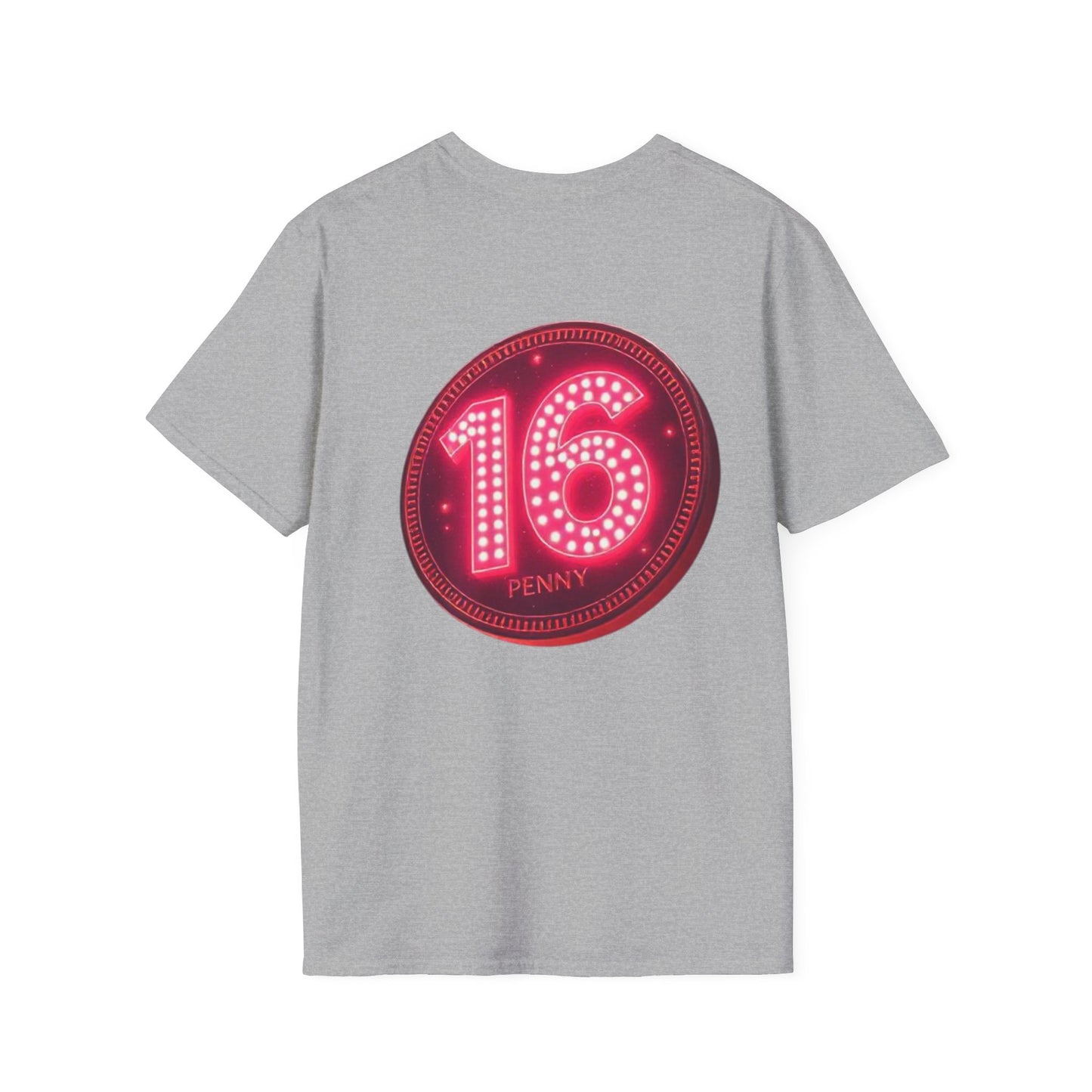 16 Penny Unisex Softstyle T-Shirt - Fun Graphic Tee for Coin Lovers, Unique Gift, Casual Wear, Birthday Celebration, Nostalgia Inspired