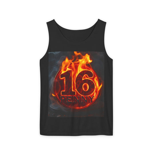 Unisex Fire-Themed Tank Top - 16 Penny Design, Casual Summer Wear, Festival Apparel, Unique Gift Idea, Unisex Summer Shirt